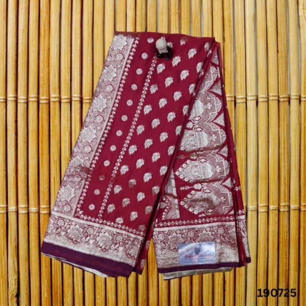 Majestic Maroon Mushru Banarasi Designer Saree